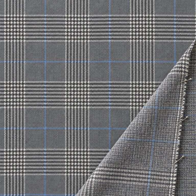 Tejido Príncipe de Gales gris con ventana azul